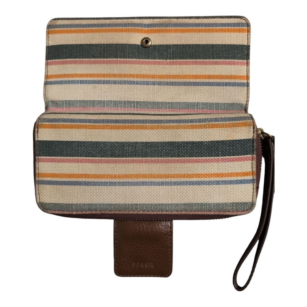 Fossil Striped Canvas Leather Trim Wallet